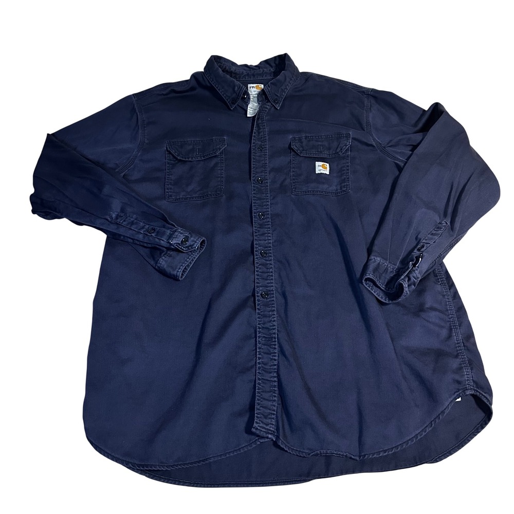 Carhartt FR Flame Resistant Work Shirt Navy Blue Long Sleeve Button Up 4XL Tall